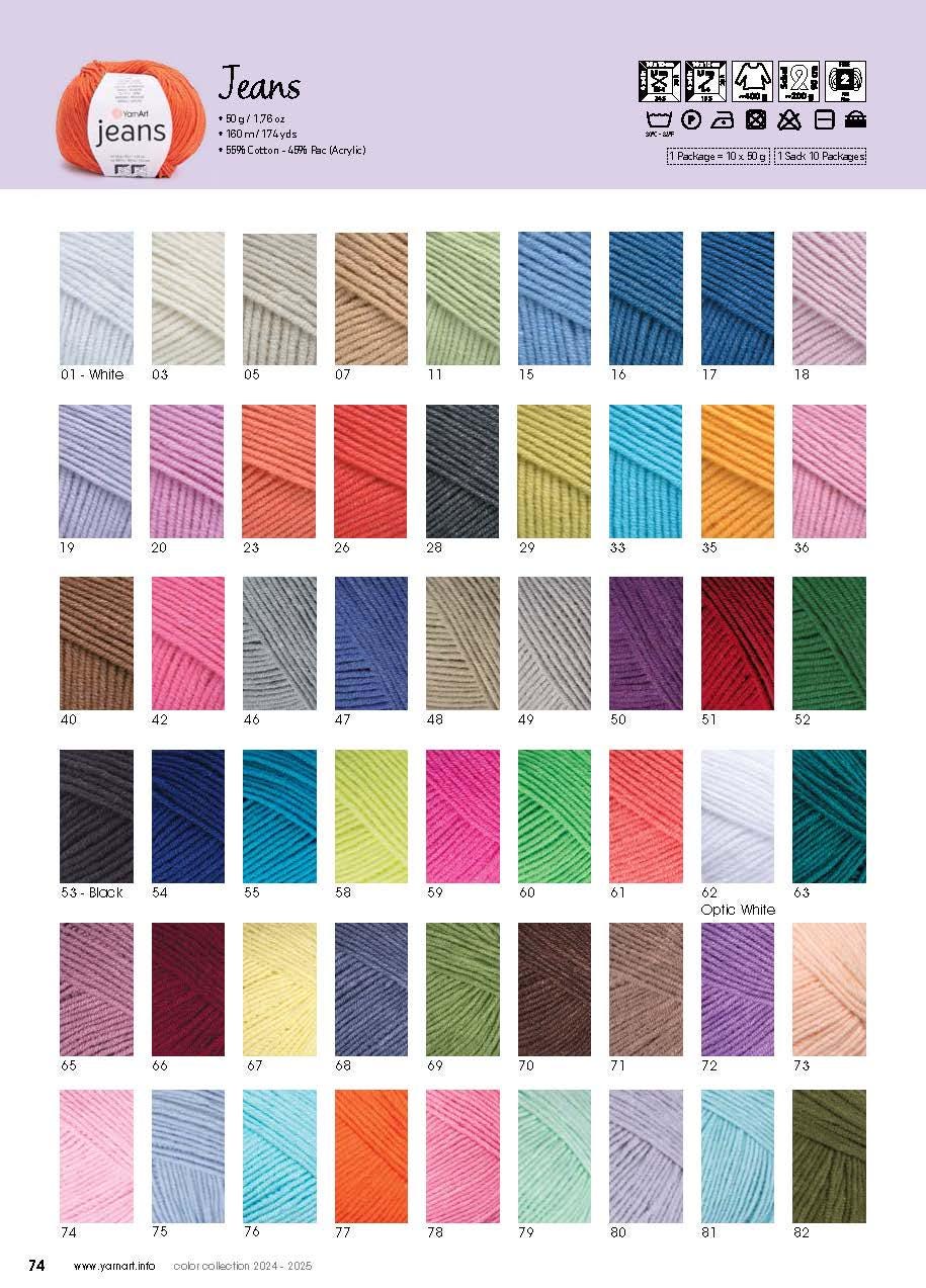 YarnArt Jeans Cotton Blend Yarn: 4 Ply Sport Weight for Crochet & Knitting