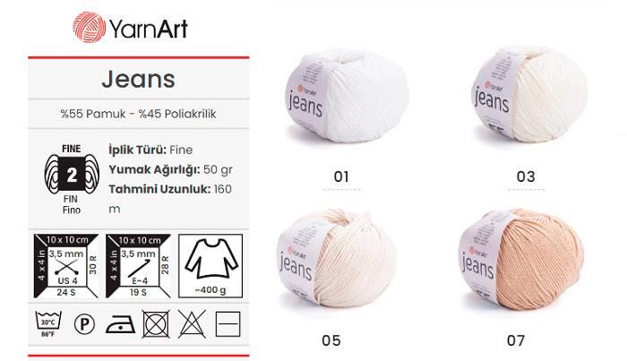 YarnArt Jeans Cotton Blend Yarn: 4 Ply Sport Weight for Crochet & Knitting